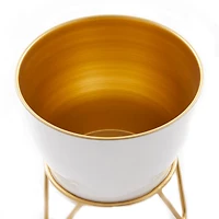 The Novogratz Set of 2 White Iron Modern Planter, 11" x 10" x 10"