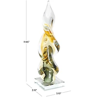 12" Clear, Yellow & Green Abstract Glass Sculpture