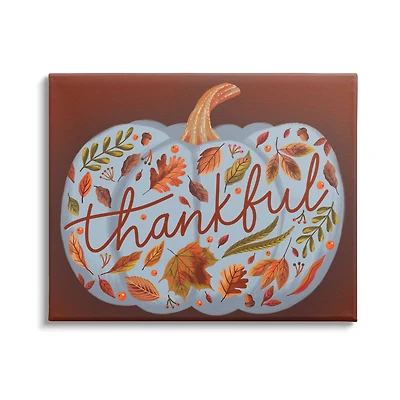 Stupell Industries Thankful Leaves & Pumpkin Canvas Wall Art