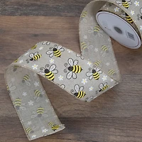 2.5" x 10yd. Burlap Bumblebee Design Wired Spring Craft Ribbon