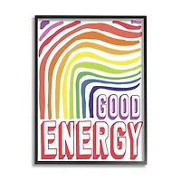Stupell Industries Good Energy Phrase Abstract Rainbow Waves Bold Typography Framed Wall Art