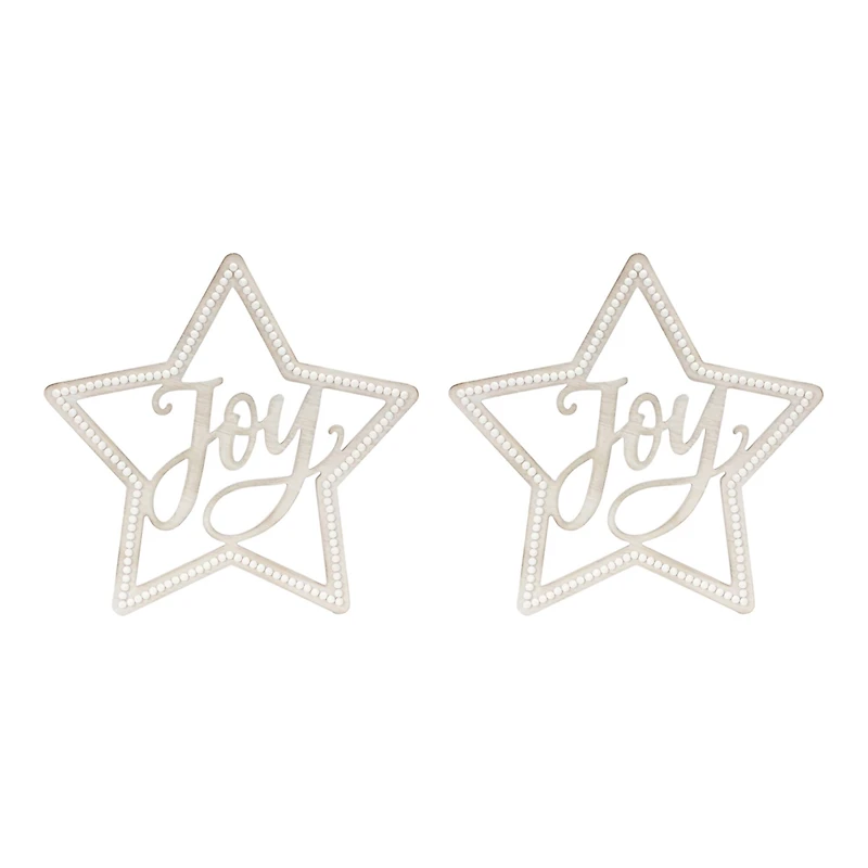 15.75" Beaded Wood Star with Joy Sentiment Set
