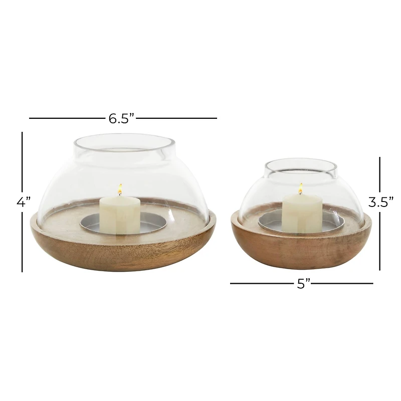 Brown Mango Wood Natural Candle Holder Set