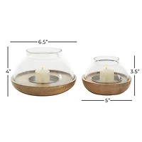 Brown Mango Wood Natural Candle Holder Set