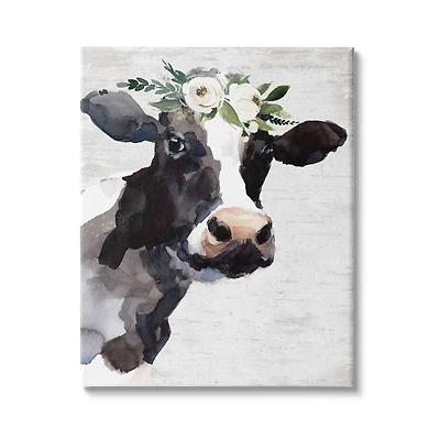 Stupell Industries Dairy Farm Cow Boho Floral Crown Charming Animal Canvas Wall Art