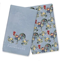 Floral Rooster Collage Blue 16" x 25" Towel Set
