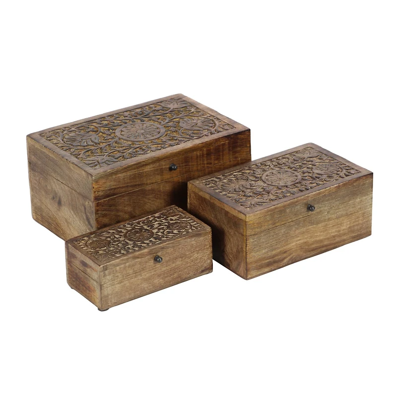 Brown Mango Wood Rustic Box Set, 8", 10" & 12"