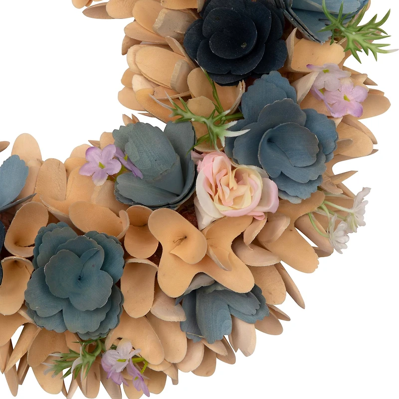 14" Wooden Spring Artificial Flowers Wreath
