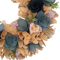 14" Wooden Spring Artificial Flowers Wreath