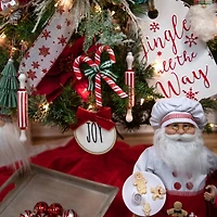 Embroidered Joy with Bow Wooden Disc Christmas Ornament - 4.5" - Red and White