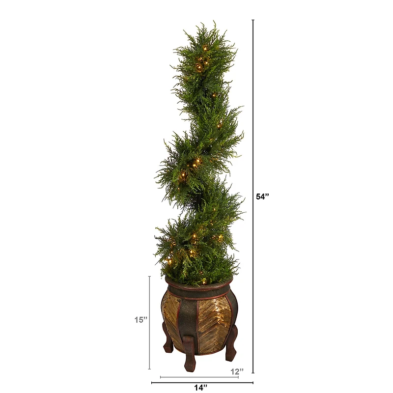 4.5ft. Pre-Lit Spiral Cypress Artificial Christmas Tree in Decorative Planter, Clear LED Lights