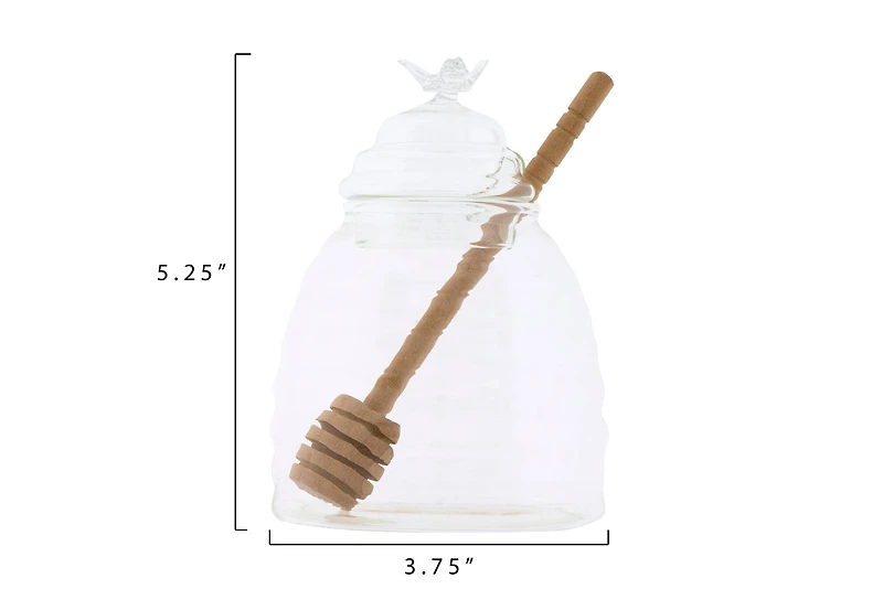 Hello Honey® Clear Honey Pot with Lid & Bamboo Dipper Set