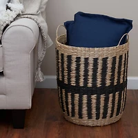 Household Essentials 20" Black & Natural Cattail & Paper Pillar Basket