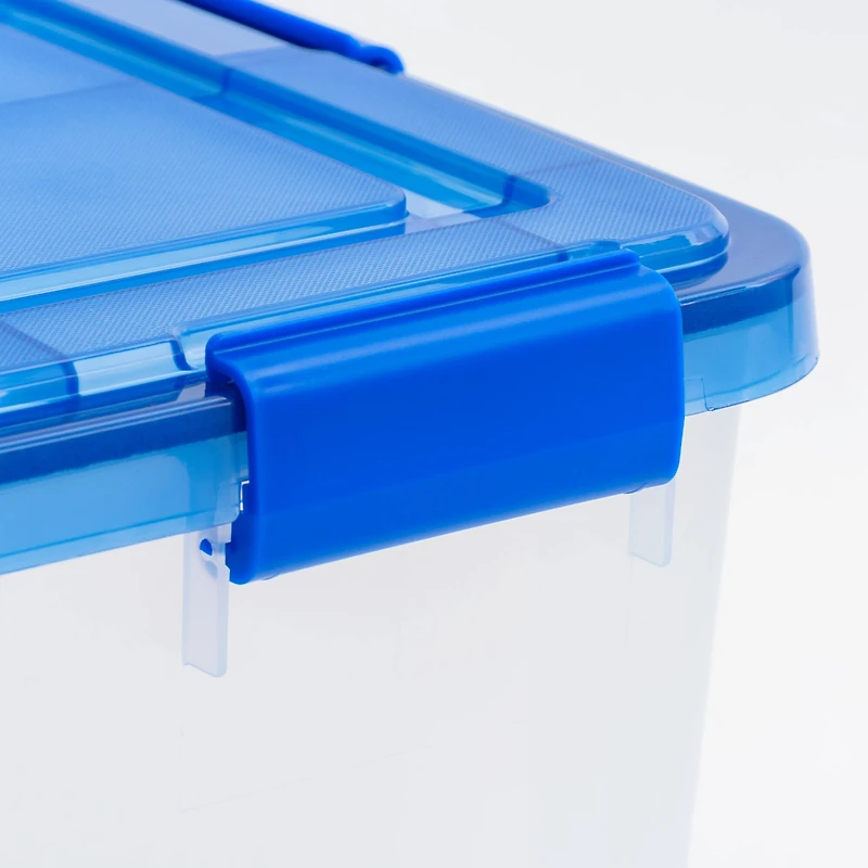 IRIS 15gal. Clear Plastic Storage Boxes with Blue Lid, 4ct.