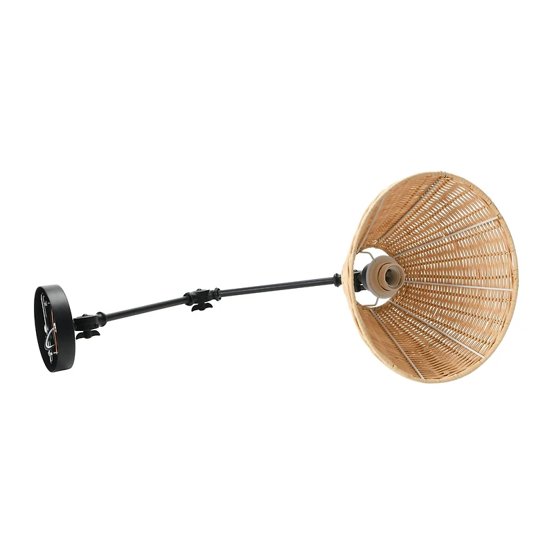 Hello Honey® 29" Black Metal Finish Coastal Adjustable Wall Sconce with Neutral Beige Rattan Shade