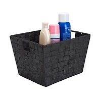 Simplify Medium Black/Silver Lurex Striped Woven Storage Bin