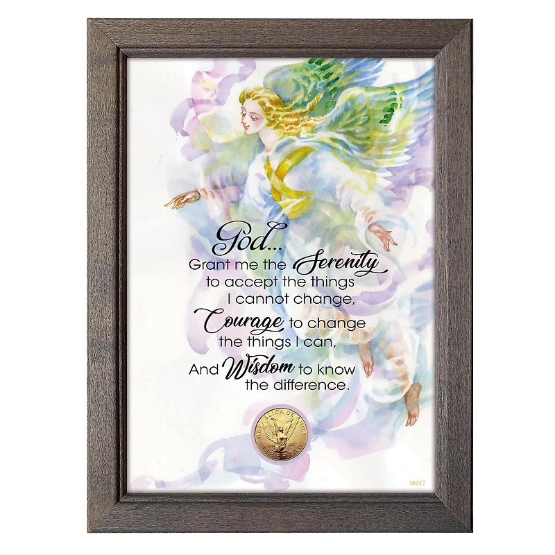 Serenity Prayer With Angel Coin in 5" x 7" Frame"