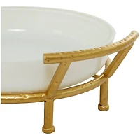 CosmoLiving by Cosmopolitan 19" White Glass Kitchen Serving Bowl with Gold Metal Stand