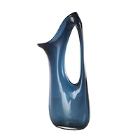 Blue Abstract Glass Vase with Cutout Handle & Elongated Opening