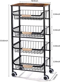 Black 5-Tier Metal Wire Basket Shelf Kitchen Storage Rolling Cart