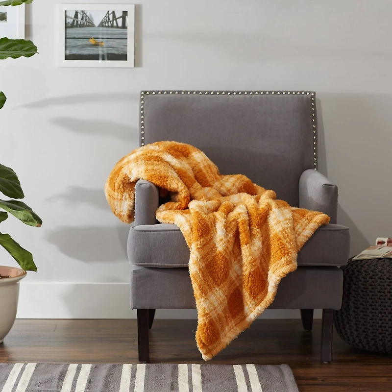 DII® Pumpkin Spice Farmhouse Plush Plaid Throw