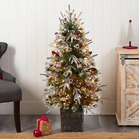 4ft. Pre-Lit Frosted Artificial Christmas Tree in Decorative Planter, White LED Lights