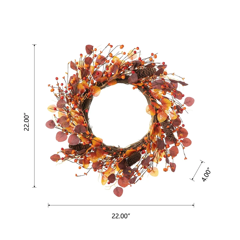 Glitzhome® 22" Fall Eucalyptus Berry Wreath