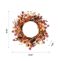 Glitzhome® 22" Fall Eucalyptus Berry Wreath
