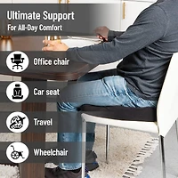 Mind Reader Air-Cloud Memory Foam Seat Cushion, Ergonomic Support for Lower Back, Coccyx, and Hip Pain Relief, Promotes Better Posture, Washable Cover, Black