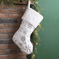 Glitzhome® 21" White Plush with Snowflake Christmas Stocking