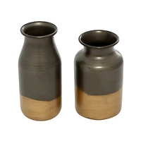 The Novogratz Set of 2 Gold Metal Contemporary Vase, 8", 9.25"