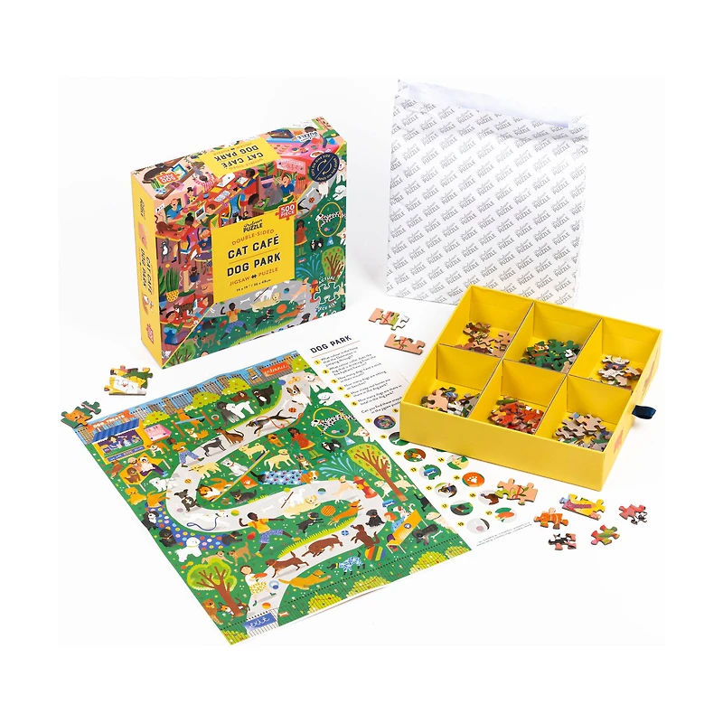 Cat Cafe & Dog Park Double-Sided Jigsaw Puzzle: 500 Pcs