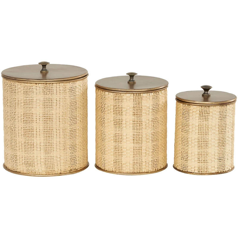 Beige & Gold Woven Paper Decorative Jar Set