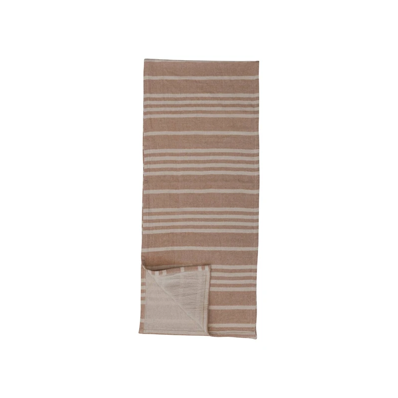 Hello Honey® 72" Tan & Natural Cotton Double Cloth Striped Table Runner