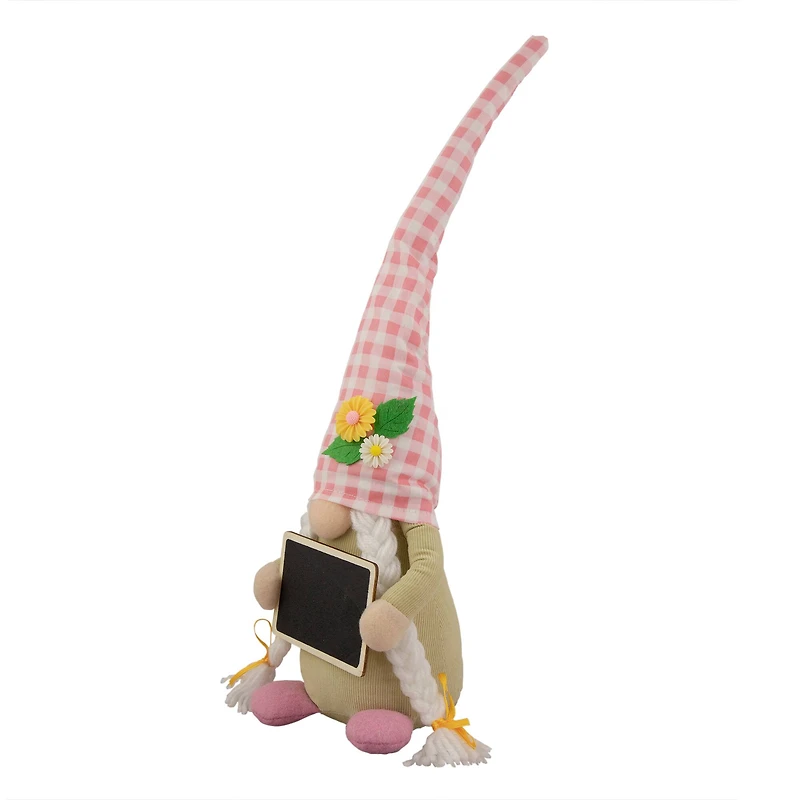 16" Pink Gingham Plaid Springtime Gnome with Chalkboard