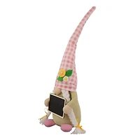 16" Pink Gingham Plaid Springtime Gnome with Chalkboard