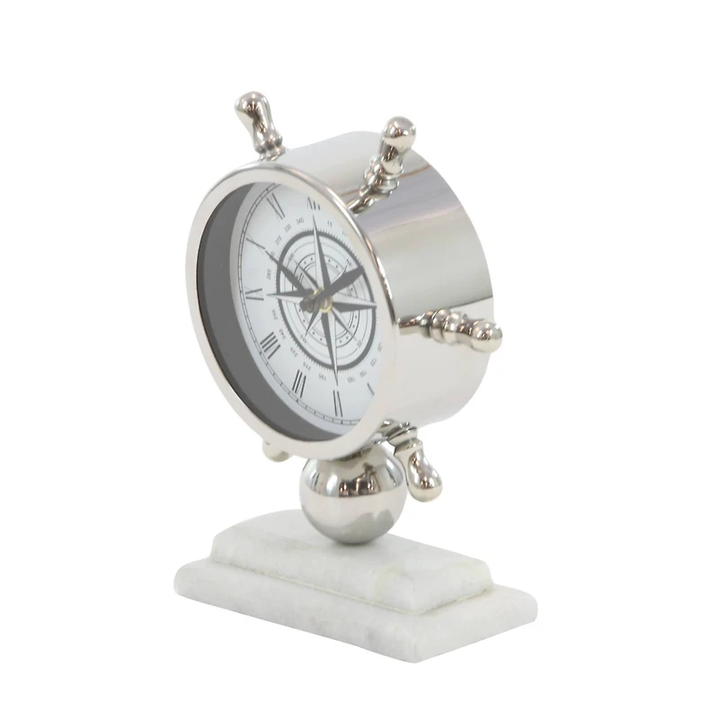 9" Silver Stainless Steel & Ceramic Boat Helm Clock