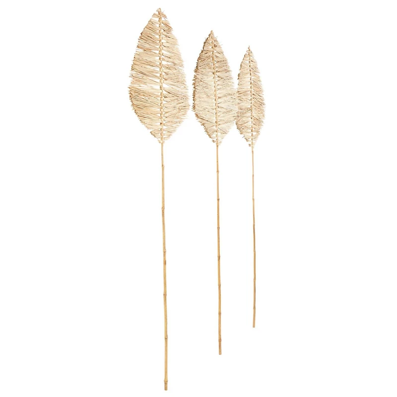 79" Light Brown Bamboo Wood Handmade Palm Leaves, 3ct.