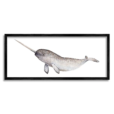 Stupell Industries Baby Narwhal Watercolor Painting Children's Nursery Aquatic Animal Framed Wall Art
