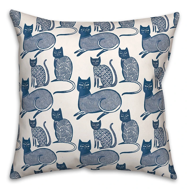 Blue Cat Pattern 18" x 18" Throw Pillow