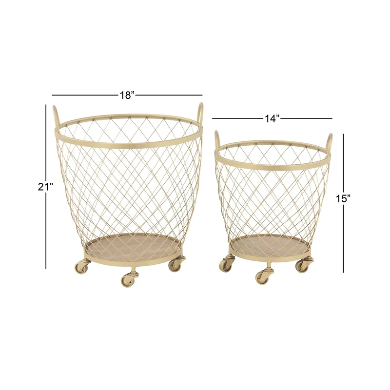 Modern Gold Metallic Rolling Basket Set