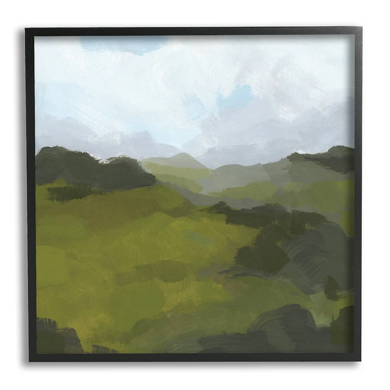 Stupell Industries Thick Green Meadow Landscape Cloudy Hazy Sky in Frame Wall Art