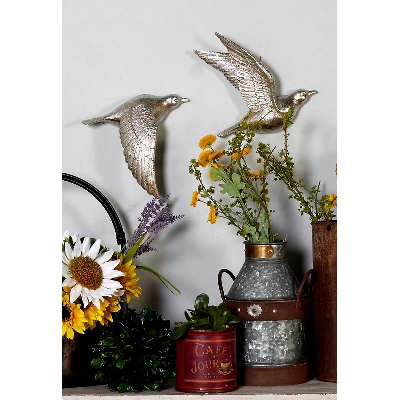 Silver Polystone Farmhouse Birds Wall Decor Set