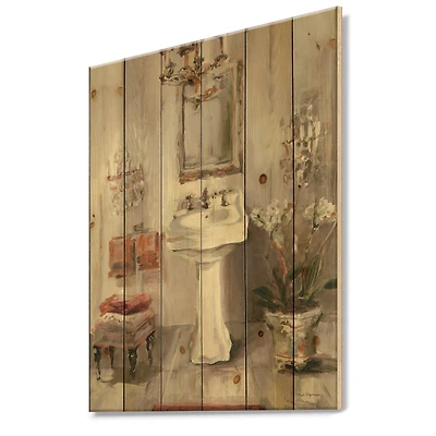 Designart - French Bath La baignoire I - Traditional Bathroom Print on Natural Pine Wood