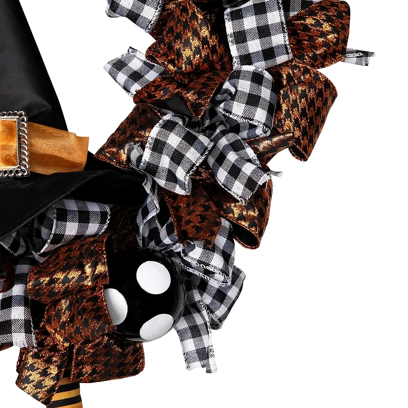 24'' Unlit Orange and Black Witch with Bows Halloween Wreath