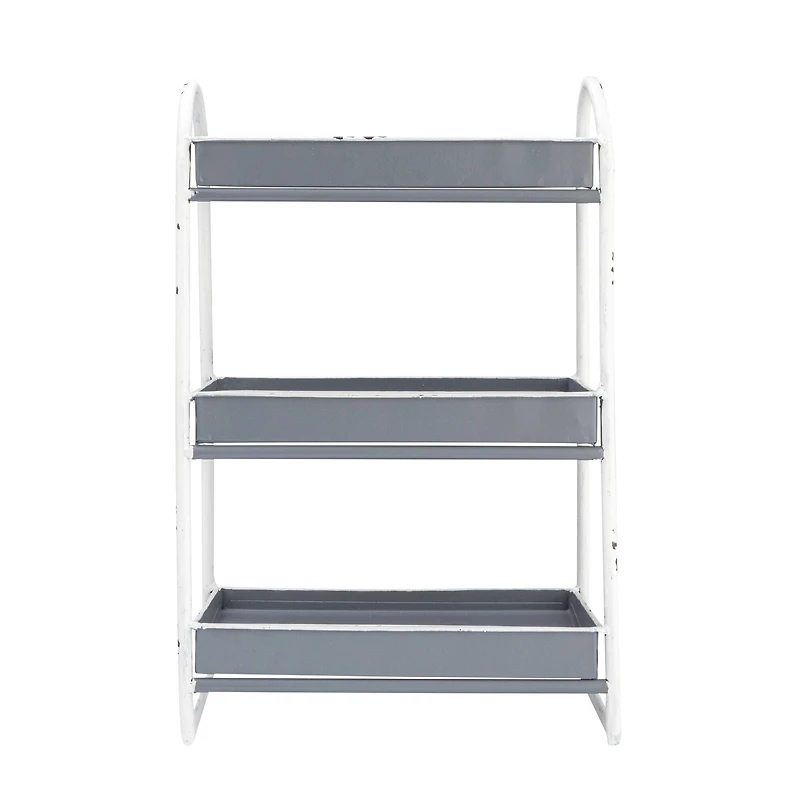 Hello Honey® 15.5" Heavily Distressed 3-Tier Metal Tray with White Frame & Rim