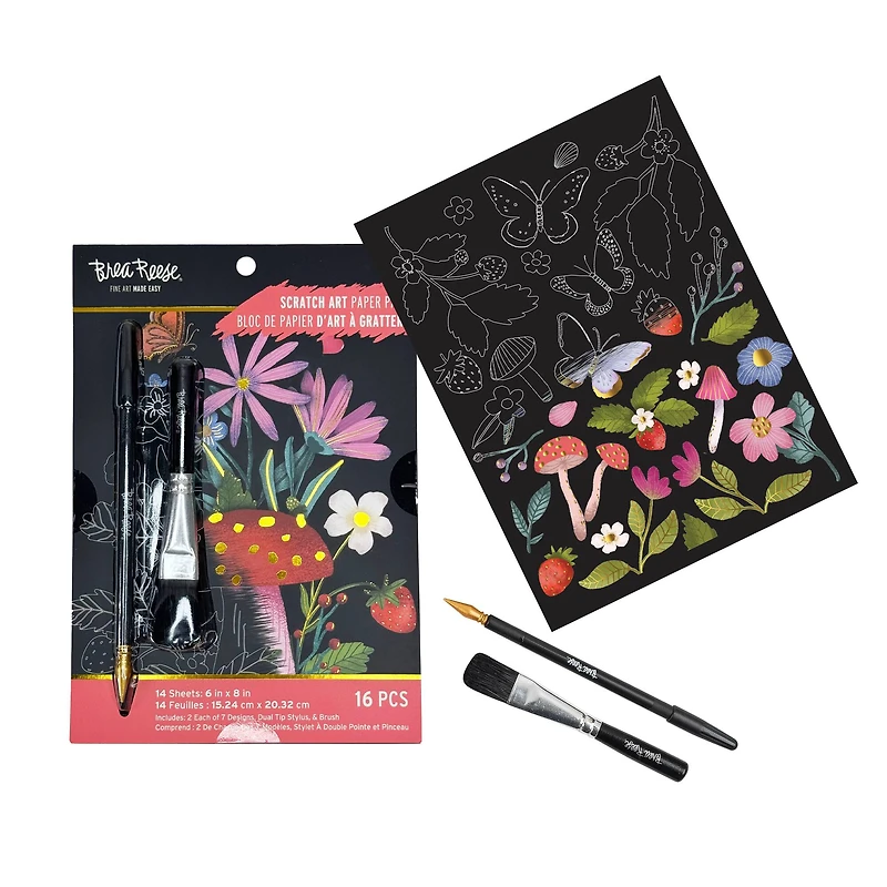 Brea Reese™ 6" x 8" Mushrooms & Strawberries Scratch Art Paper Pad
