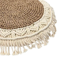 Hello Honey® Natural & Brown Hand-Woven Cotton & Jute Macramé Pillow with Fringe