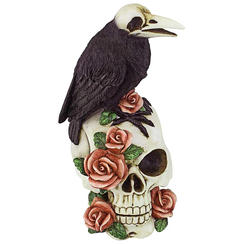 Design Toscano Raven & Roses Day of the Dead Skull Statue