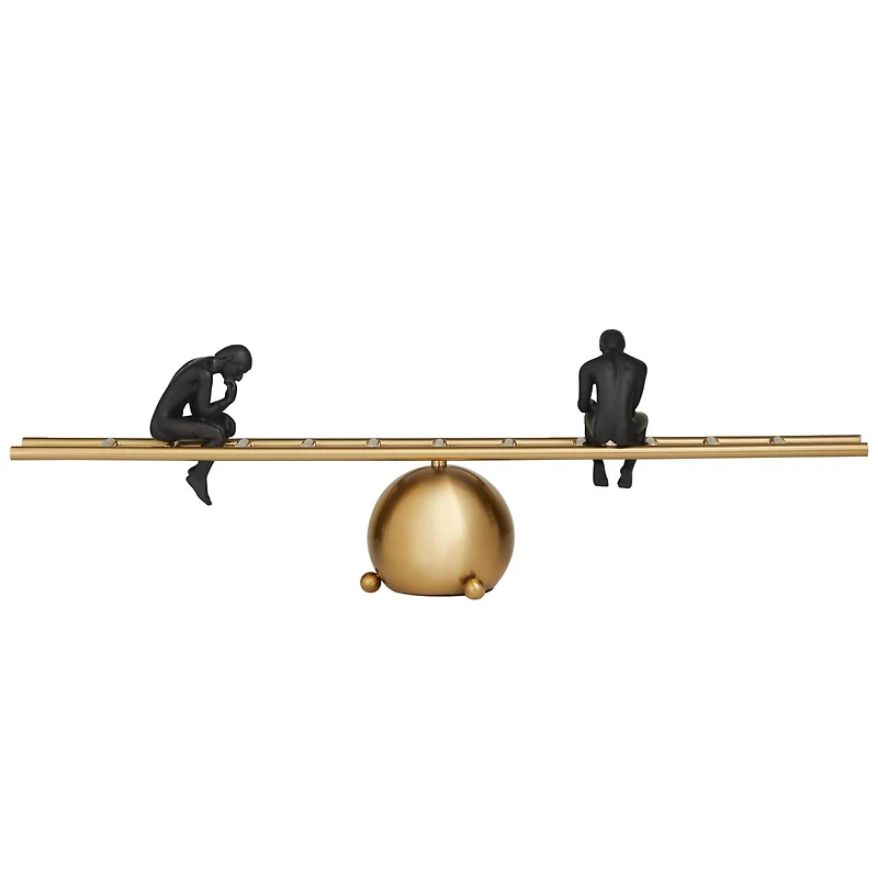 27" Gold Metal Thinking People Sculpture with Balancing Ladder
